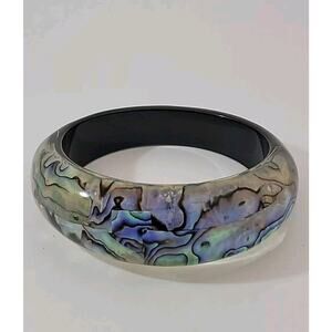 Vintage Abalone Encased Lucite Bangle Bracelet Stunning 2.75 Inches